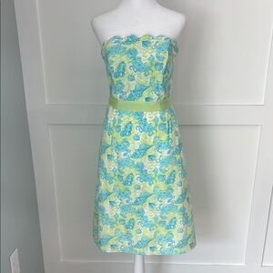 Lilly Pulitzer Strapless Dress in Blue and Green size 6 excellent condition